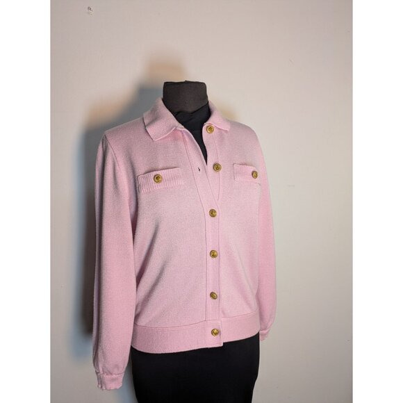 Vintage Pink Button-Up Cardigan Lightweight Knit Gold Hardwear, Size S - Picture 3 of 10
